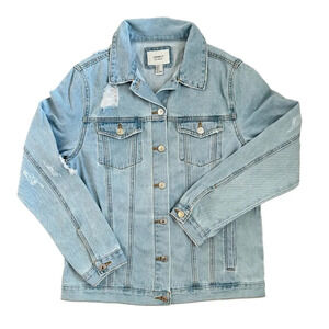 Forever 21 Distress Light Wash Blue Denim Jacket Size Medium
